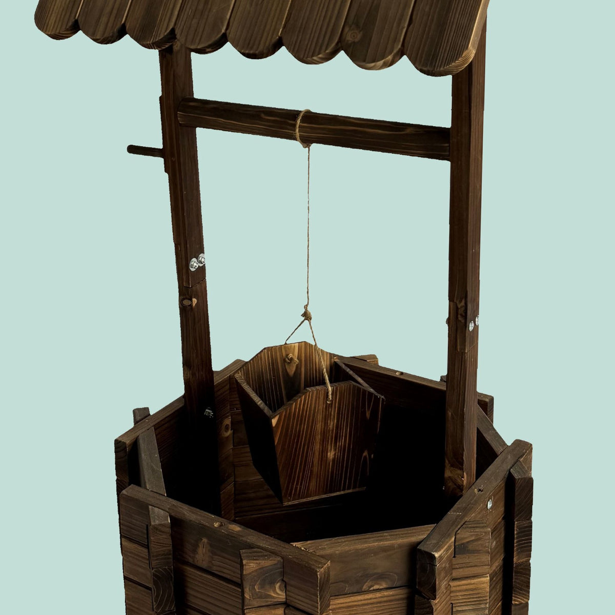Wooden Wishing Well Planter with Crank and Bucket