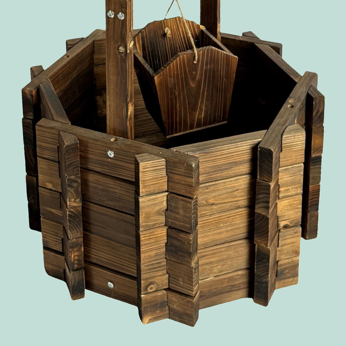 Wooden Wishing Well Planter with Crank and Bucket