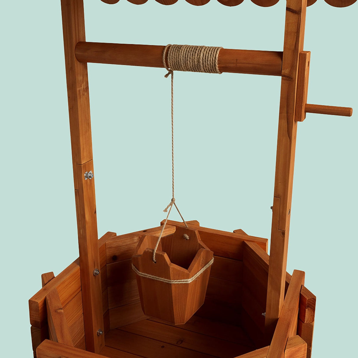 Wooden Wishing Well Planter with Crank and Bucket