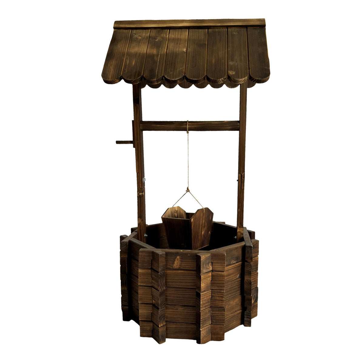 Wooden Wishing Well Planter with Crank and Bucket