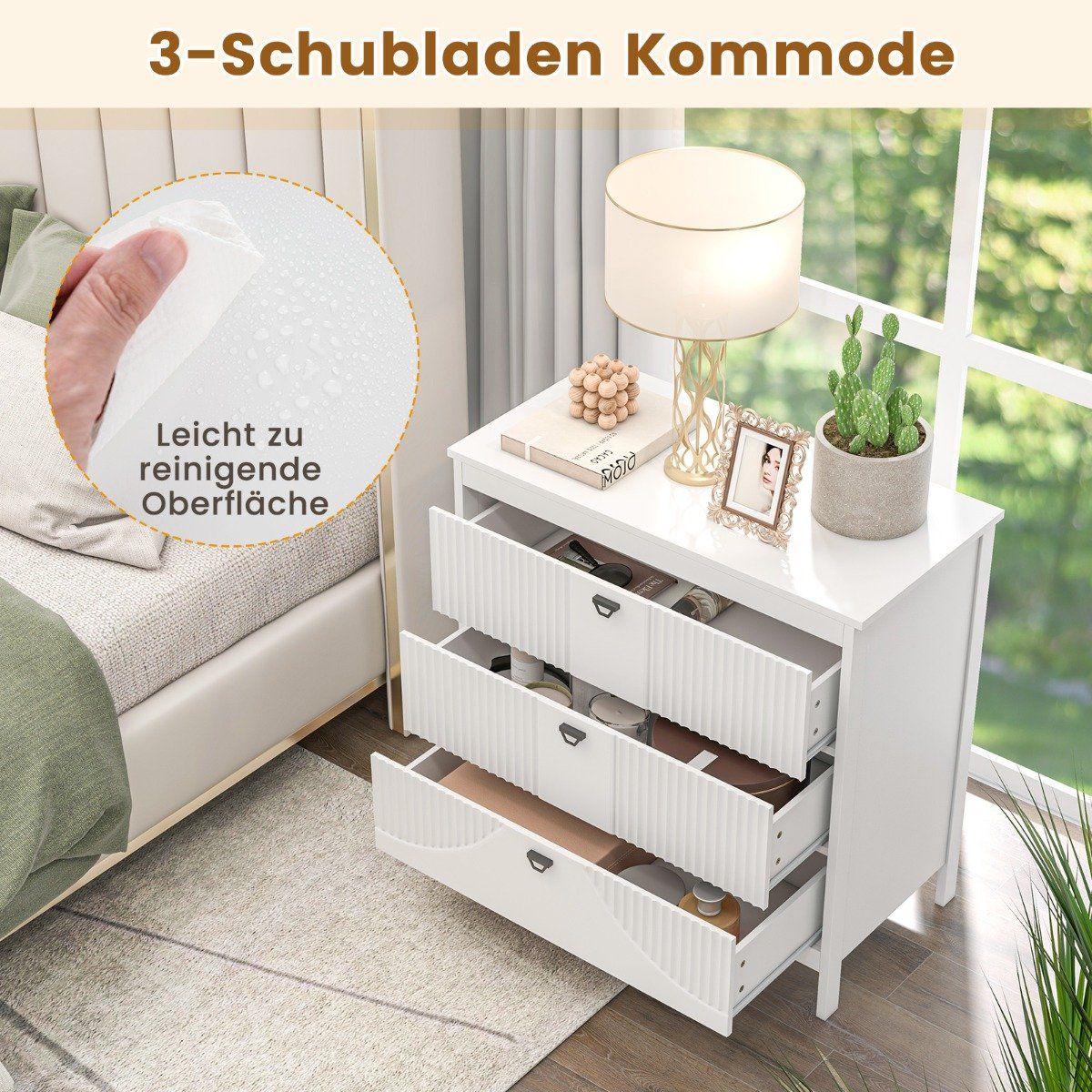 Wooden chest of drawers with 3 drawers and metal handles, modern sideboard drawer cabinet