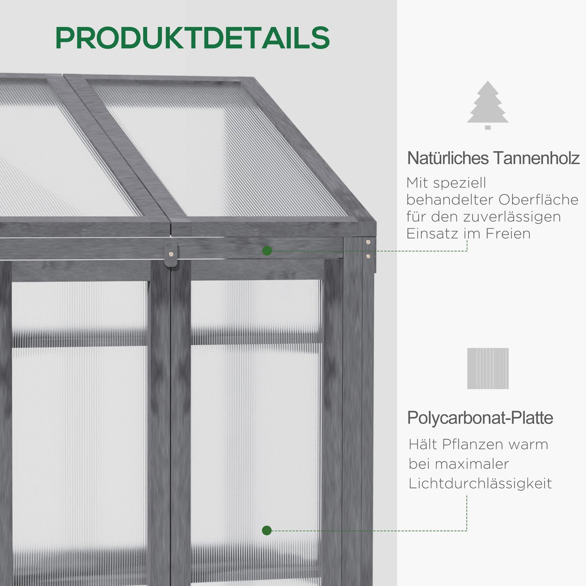 Wooden cold frame, mini greenhouse 70 x 50 x 120 cm, greenhouse with cover, window, double door, translucent cold frame box with 3 shelves, winter-proof raised bed for garden, balcony, gray