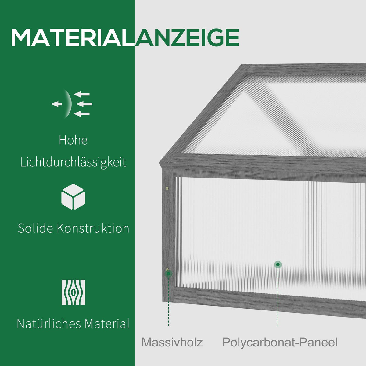 Wooden cold frame, mini greenhouse 90 x 52 x 49.5 cm, greenhouse with cover, translucent cold frame box, winter-proof raised bed for garden, balcony, gray