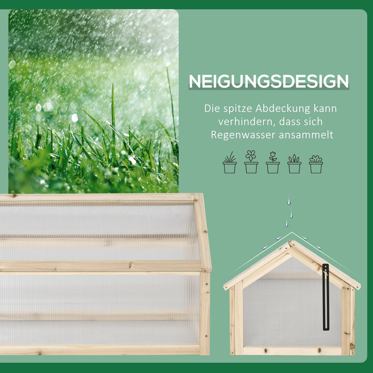 Wooden cold frame, mini greenhouse 90 x 52 x 49.5 cm, greenhouse with cover, translucent cold frame box, winterproof raised bed for garden, balcony, natural wood