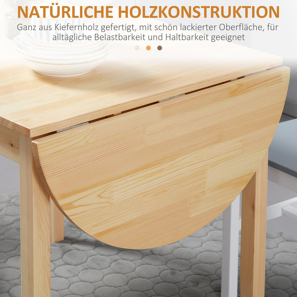 Wooden dining table, foldable kitchen table for 6 people with drop-leaf design, 140 x 70 x 75 cm, natural wood