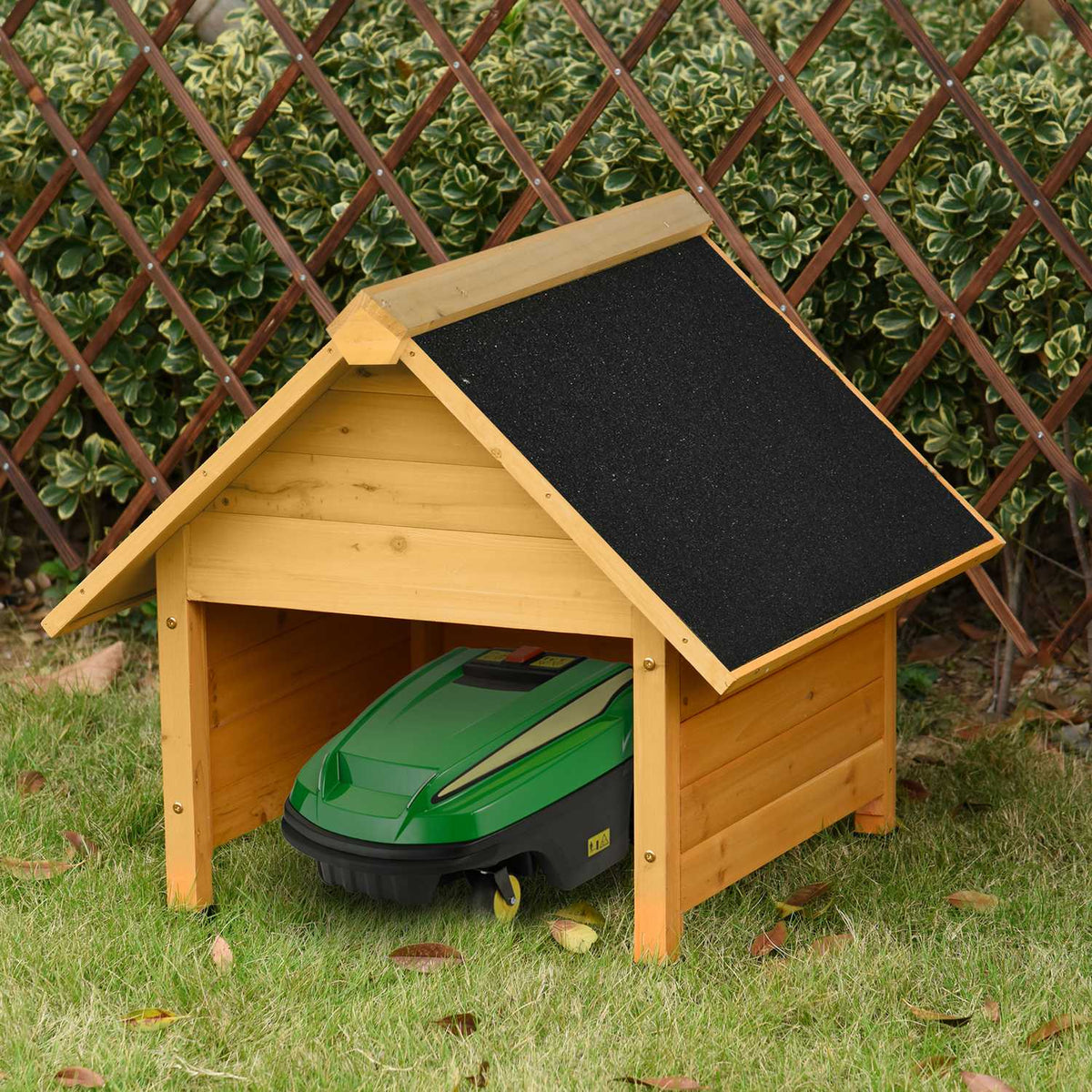 Wooden garage for lawn mower robot lawn mower carport 75x76x70 cm yellow, sun and rain protection for lawn robots