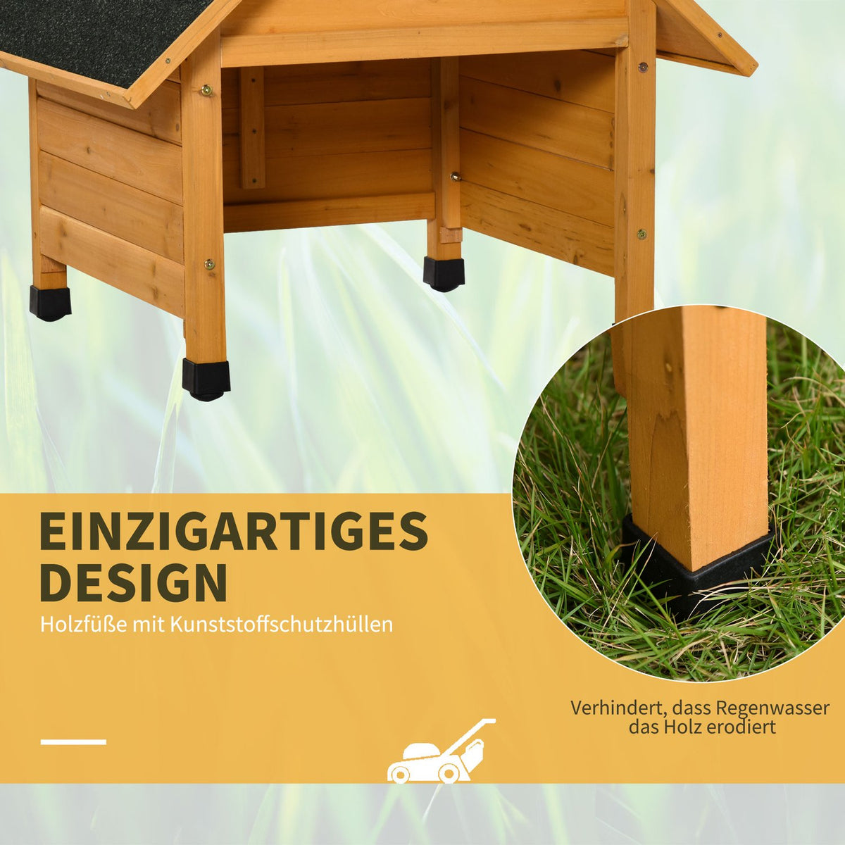 Wooden garage for lawn mower robot lawn mower carport 75x76x70 cm yellow, sun and rain protection for lawn robots