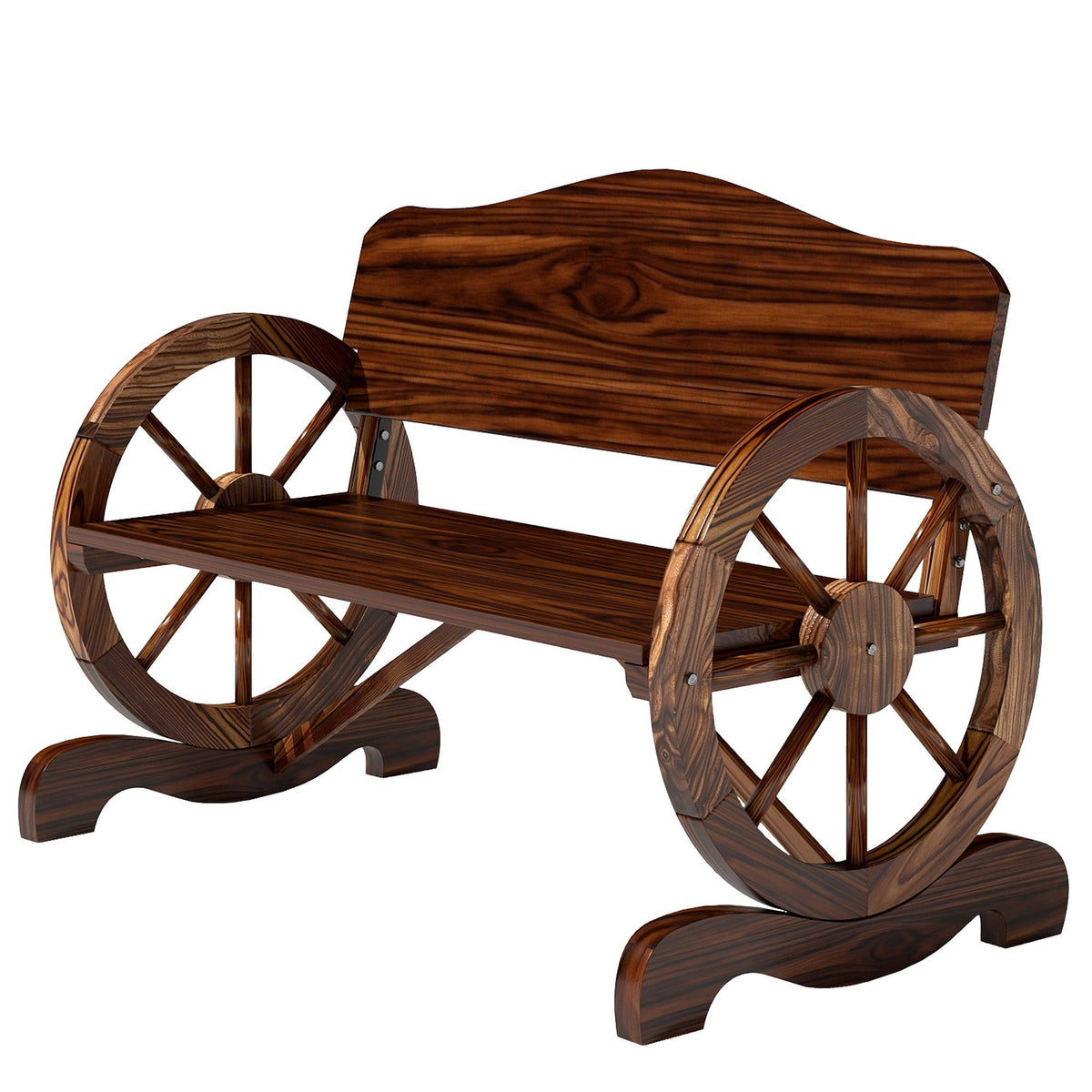 Wooden garden bench, 2-seater bench with back and armrests, wooden bench in wheel shape, weatherproof park bench, load capacity 240 kg, balcony bench for balcony, terrace, garden, 110 x 55 x 80 cm, charred |