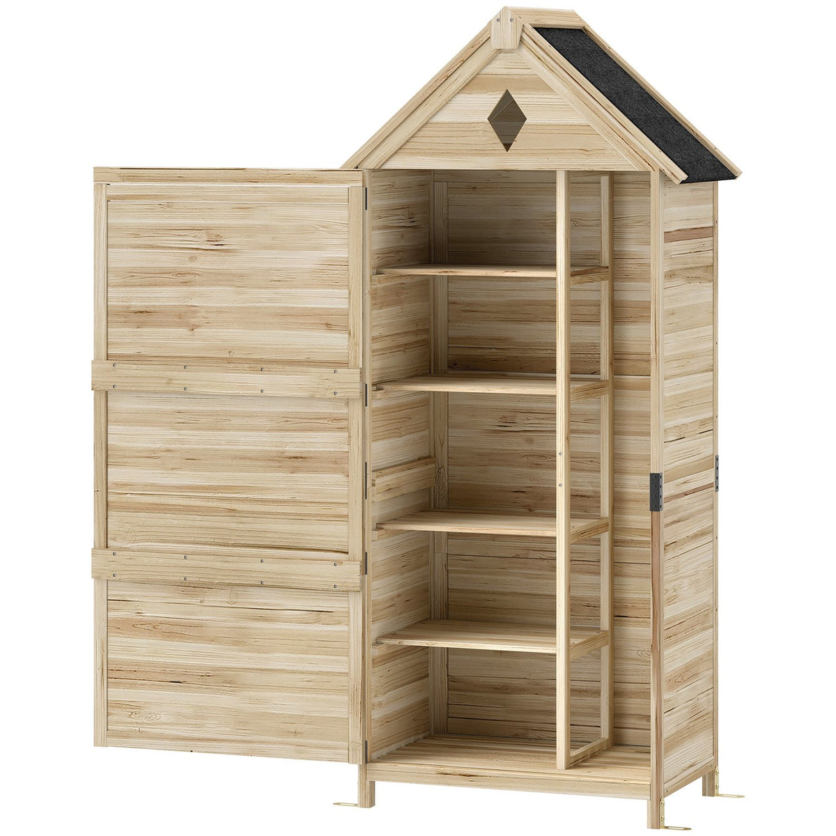Wooden garden cabinet, waterproof tool shed with asphalt gable roof, storage door 80 x 49 x 170 cm, weatherproof tool cabinet, tool shed garden shed for garden, terrace, natural wood |