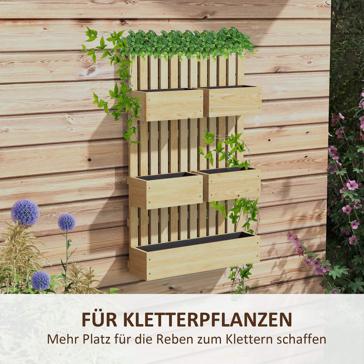 Wooden raised bed, adjustable plant bed with trellis, cold frame, garden bed, flower box, plant box, 60 x 16 x 100 cm for garden, balcony, garden trellis for flowers, climbing plants, vegetables, herbs