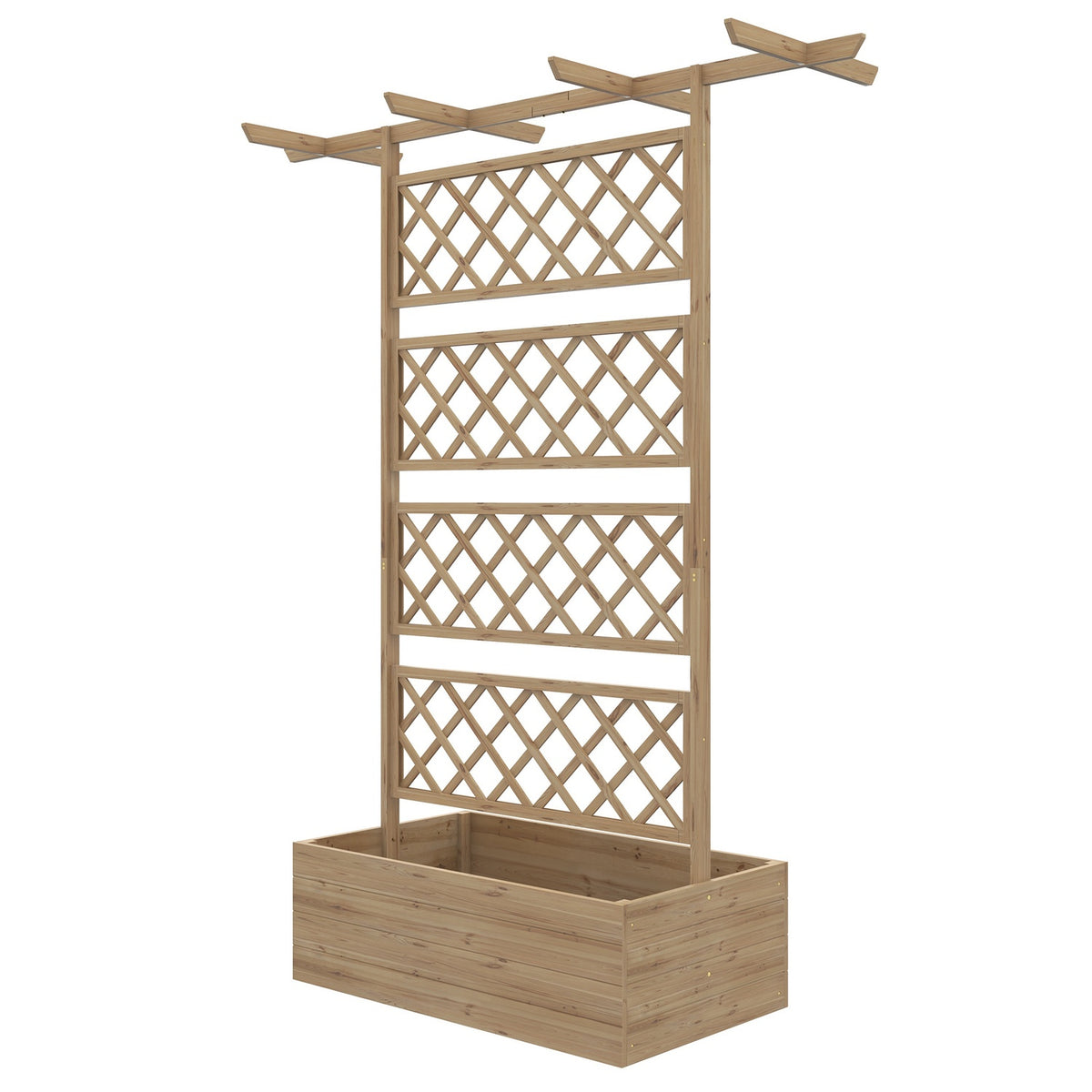 Wooden raised bed, garden bed with roof, plant bed with trellis for climbing plants, cold frame for garden, balcony, 160 x 55 x 183 cm natural wood