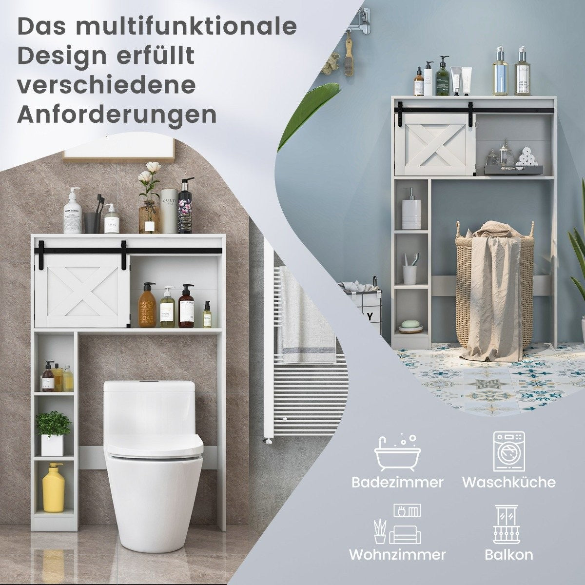 Wooden toilet cabinet toilet shelf with sliding door 84 x 17 x 128 cm white