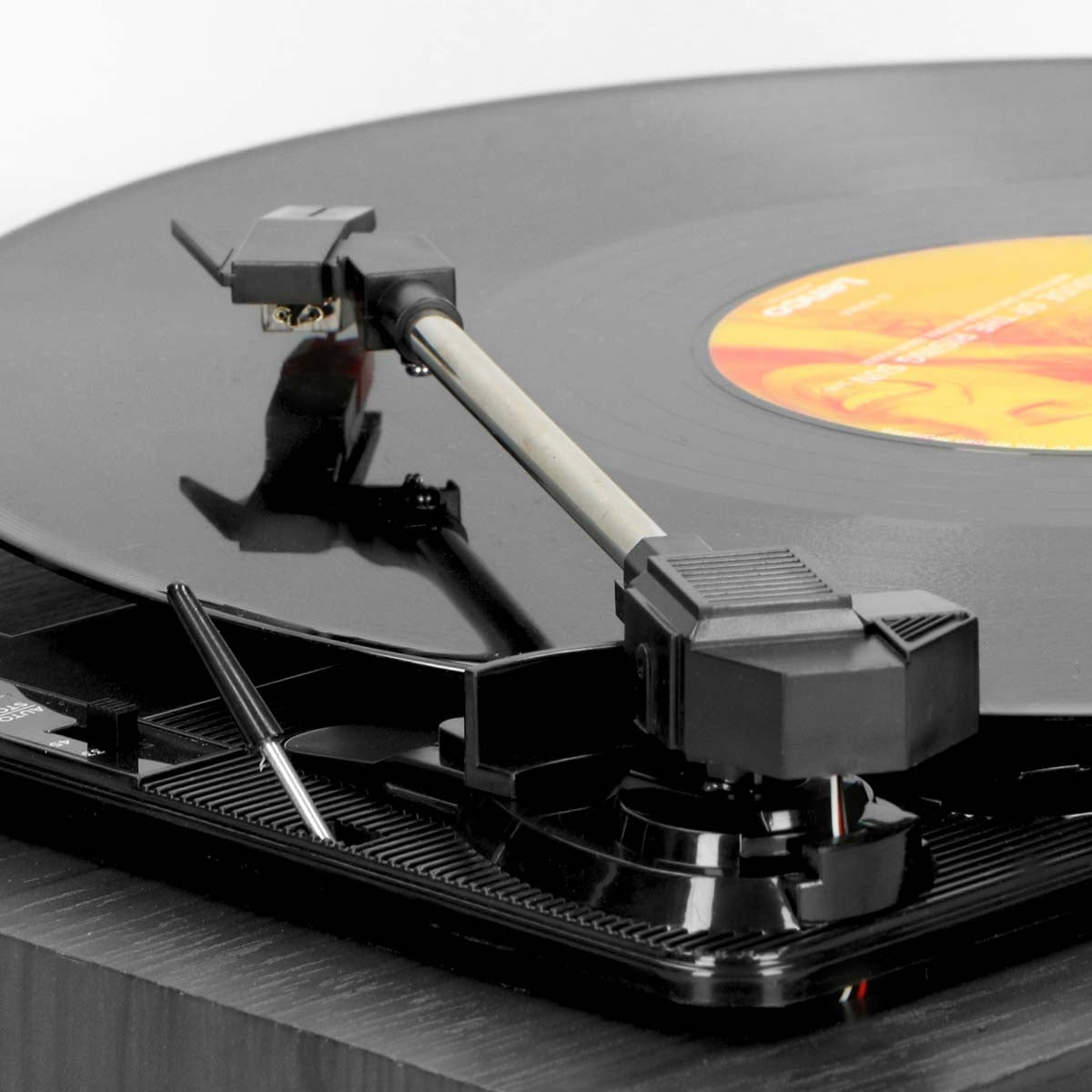 Wood turntable with built-in speakers black