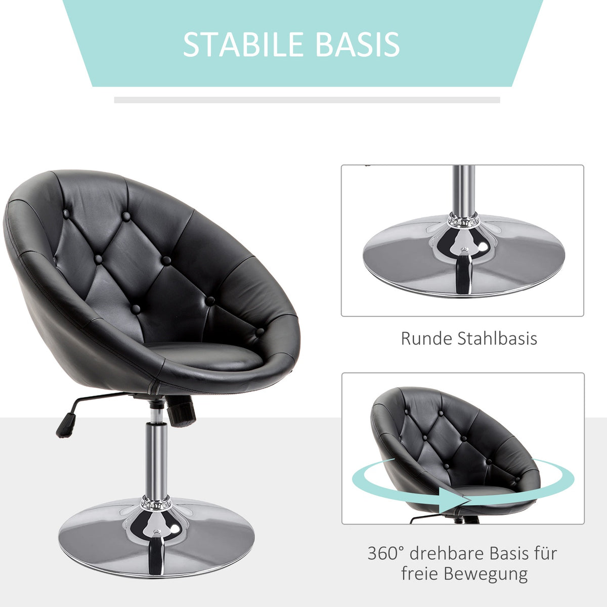 Work Stool Height Adjustable Swivel Chair, Office Chair, Pu & Steel, Black/White, 59X71X78-90Cm