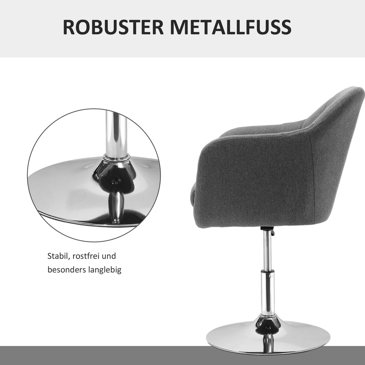 Work Stool Swivel Chair Office Chair Height Adjustable Linen-Like Polyester Steel Dark Gray 57 X 57 X 77.5-87 Cm