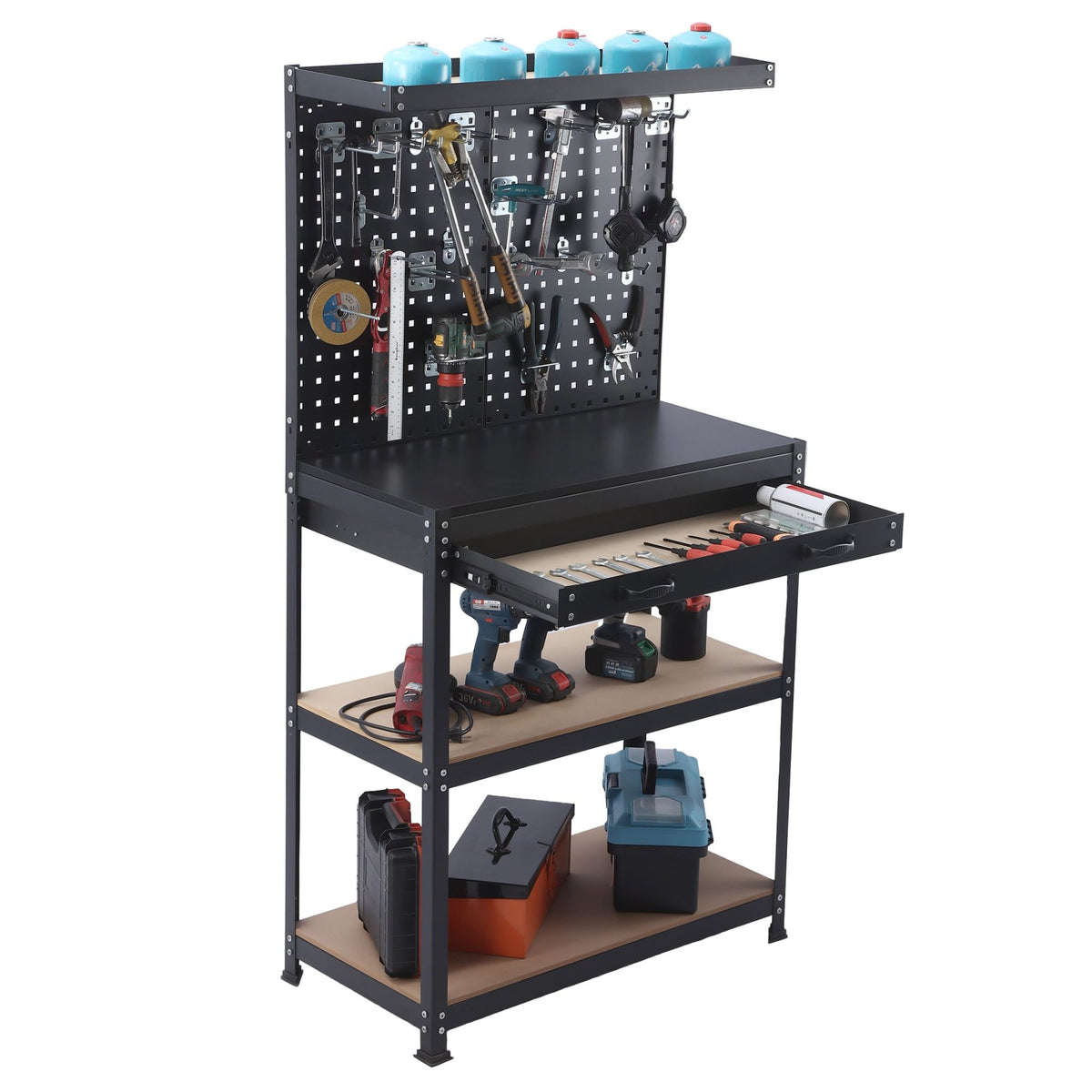 Workbench With Pegboard, Drawer, 19-Piece Tool Set