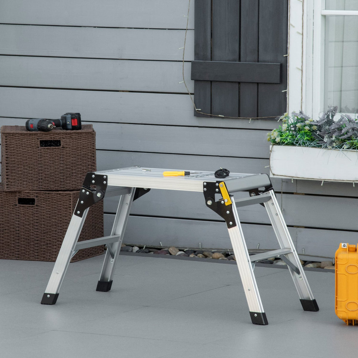 Workbench & Work Platform Foldable, With Safety Latch, Up To 150Kg, Aluminum Alloy Steel, Silver, 94X38.5X48Cm