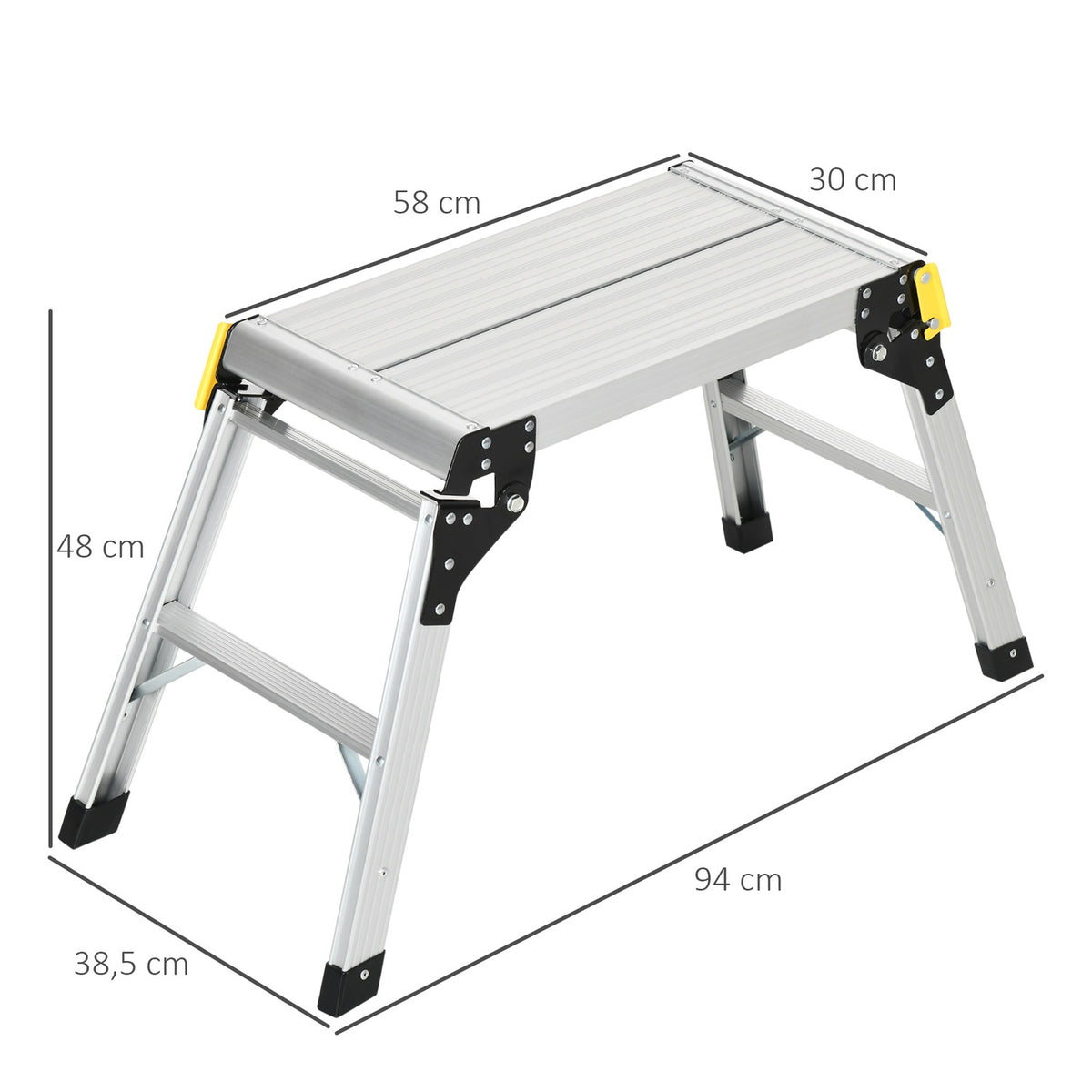 Workbench & Work Platform Foldable, With Safety Latch, Up To 150Kg, Aluminum Alloy Steel, Silver, 94X38.5X48Cm