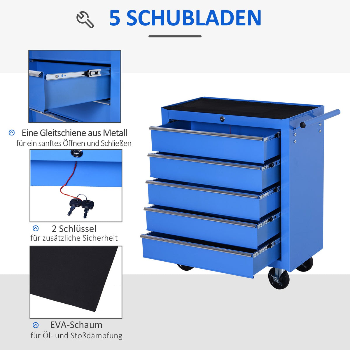 Workshop Trolley, Mobile Tool Trolley With 5 Drawers, Trolley, Tool Box, Red