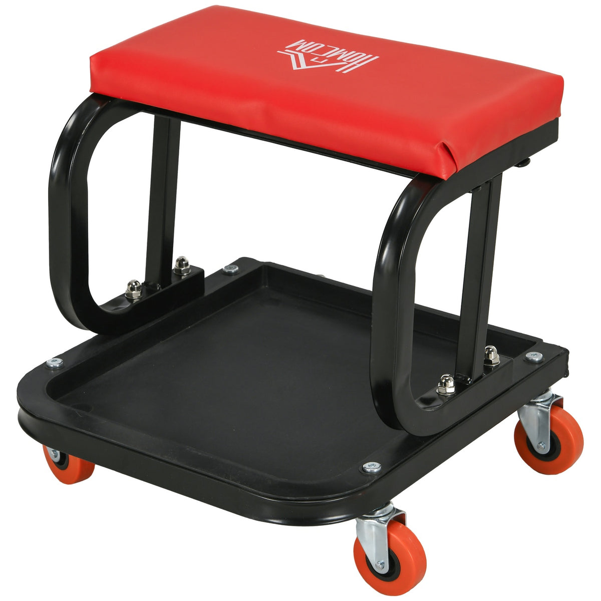 Workshop stool work stool with shelf, padded seat cushion, assembly stool for garage, workshop, steel, red
