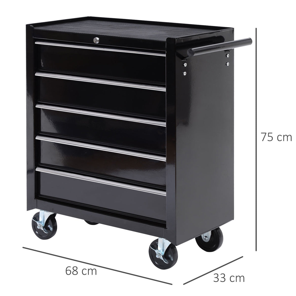 Workshop trolley, empty, tool trolley, lockable with 5 drawers, 2 keys, anti-slip mats, tool cabinet with handle, black
