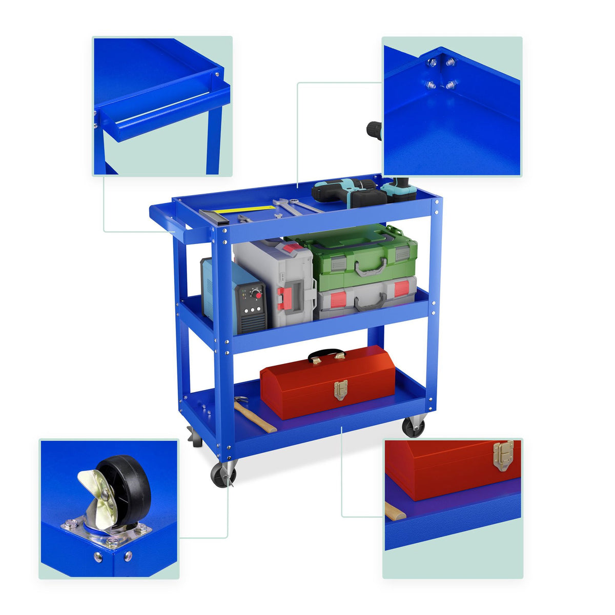 Workshop trolley with 3 shelves