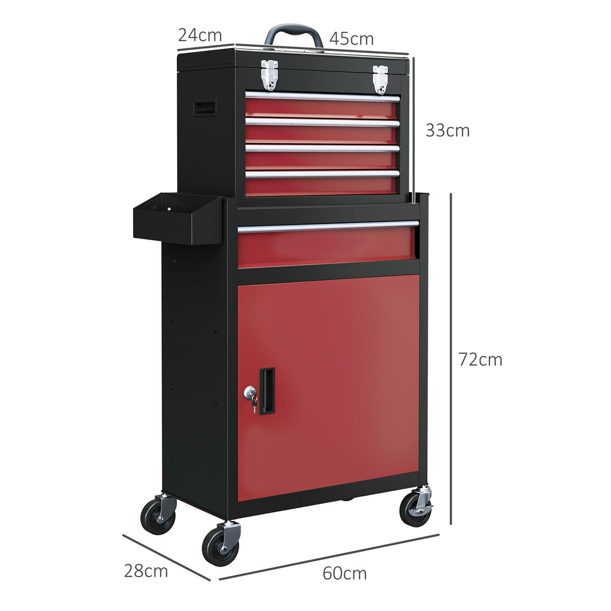 Workshop trolley with wheels, tool trolley with 5 drawers, lockable assembly trolley with ball-bearing drawer rails, mobile trolley, max. load 130kg, steel, black + red