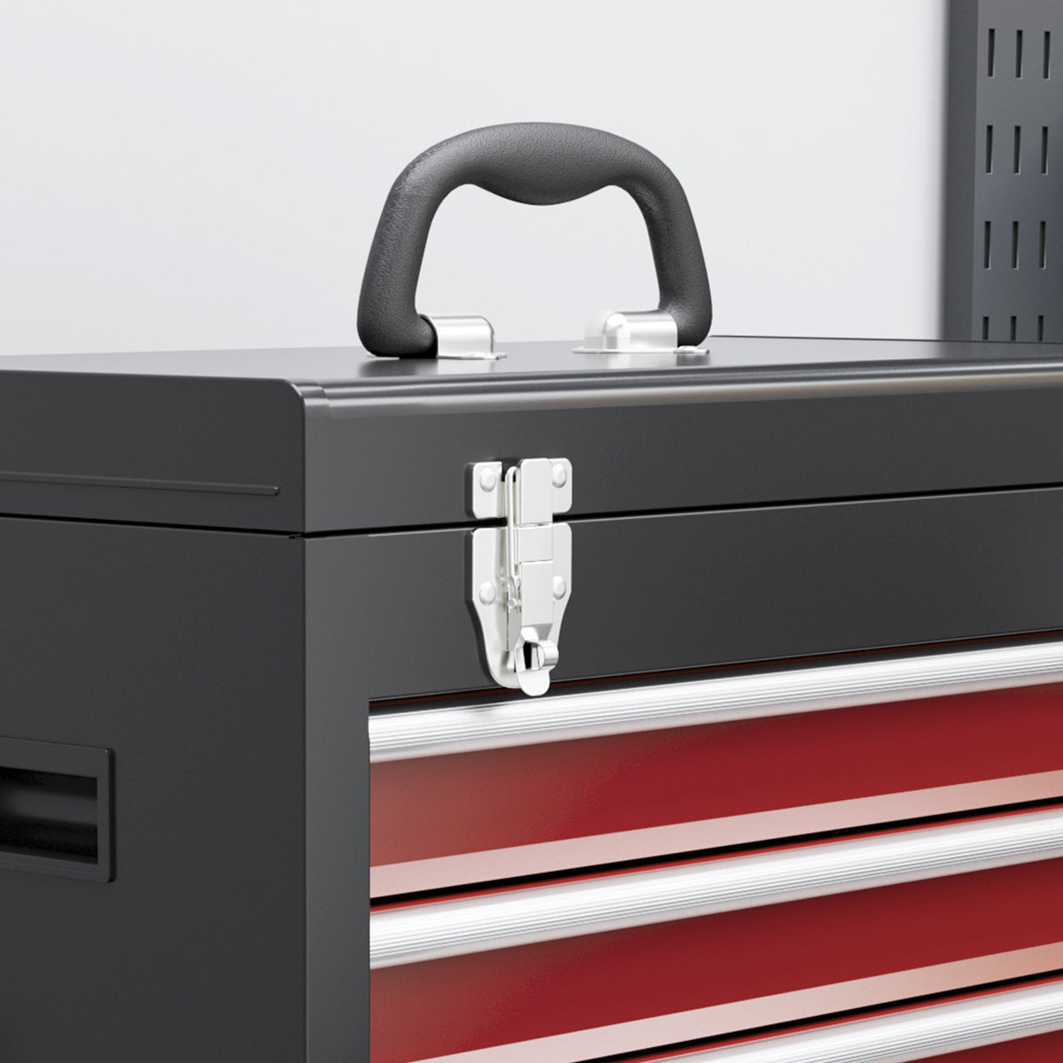 Workshop trolley with wheels, tool trolley with 5 drawers, lockable assembly trolley with ball-bearing drawer rails, mobile trolley, max. load 130kg, steel, black + red