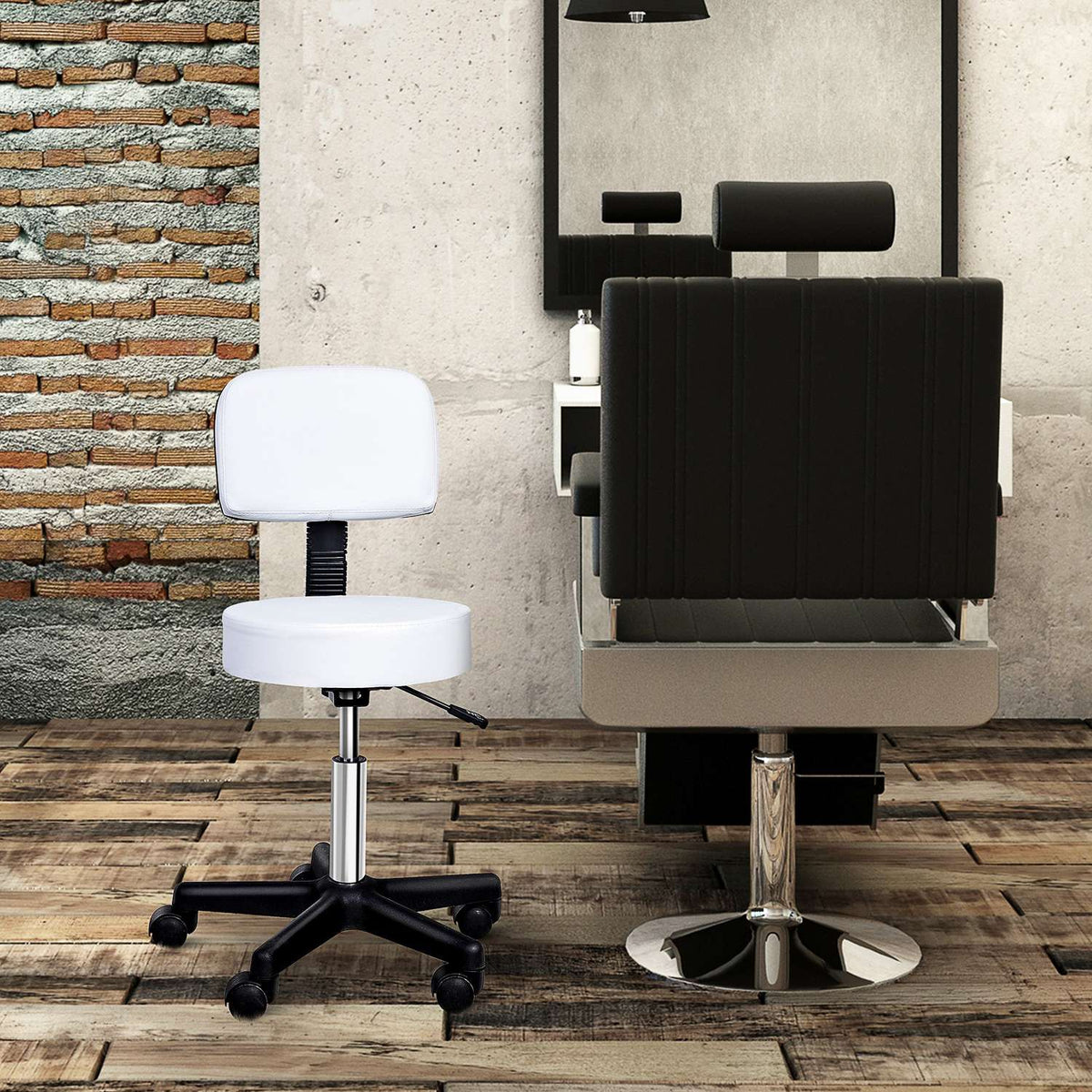 Work stool roll stool swivel stool height adjustable with backrest, office, white, Φ35 x H72-84 cm