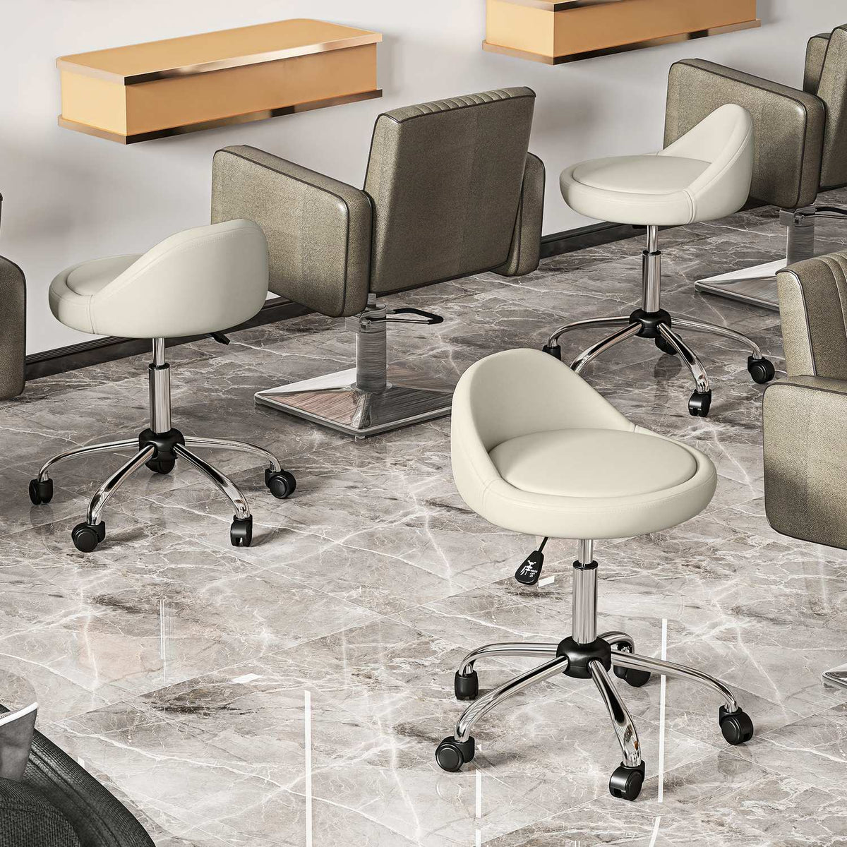 Work stool, swivel stool, rolling stool, height-adjustable, rotating seat, 50 cm x 50 cm x 83 cm, white