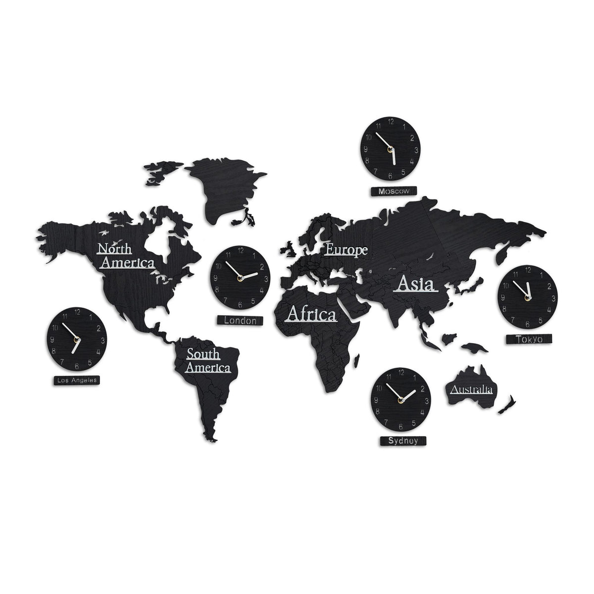 World Map with 5 Clocks