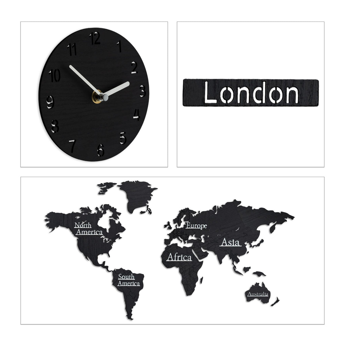 World Map with 5 Clocks