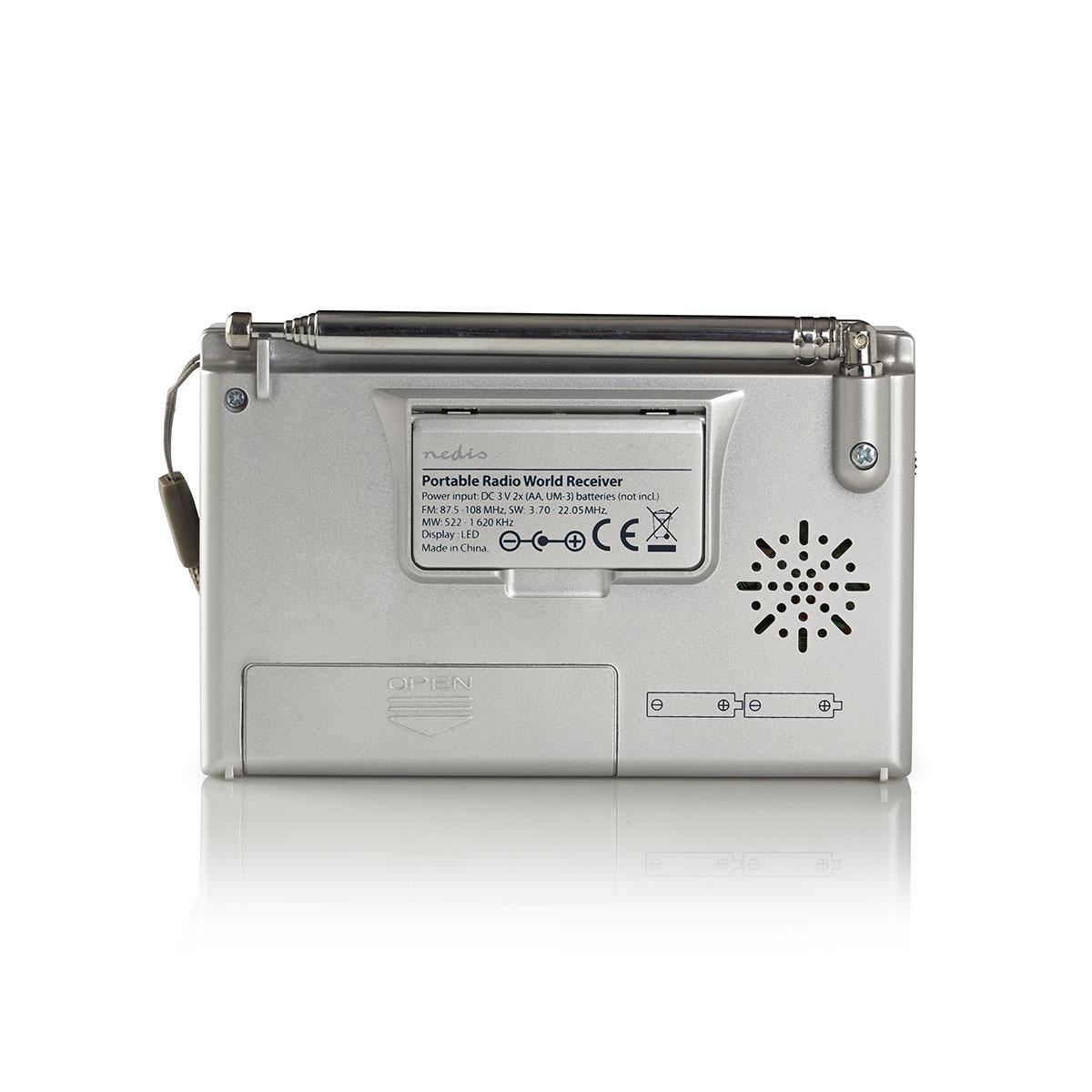 World Radio | Portable design | AM / FM / SW | Battery operated / Power adapter | Digital | 1.5 W| Headphone jack | Alarm clock | Sleep timer | Gray