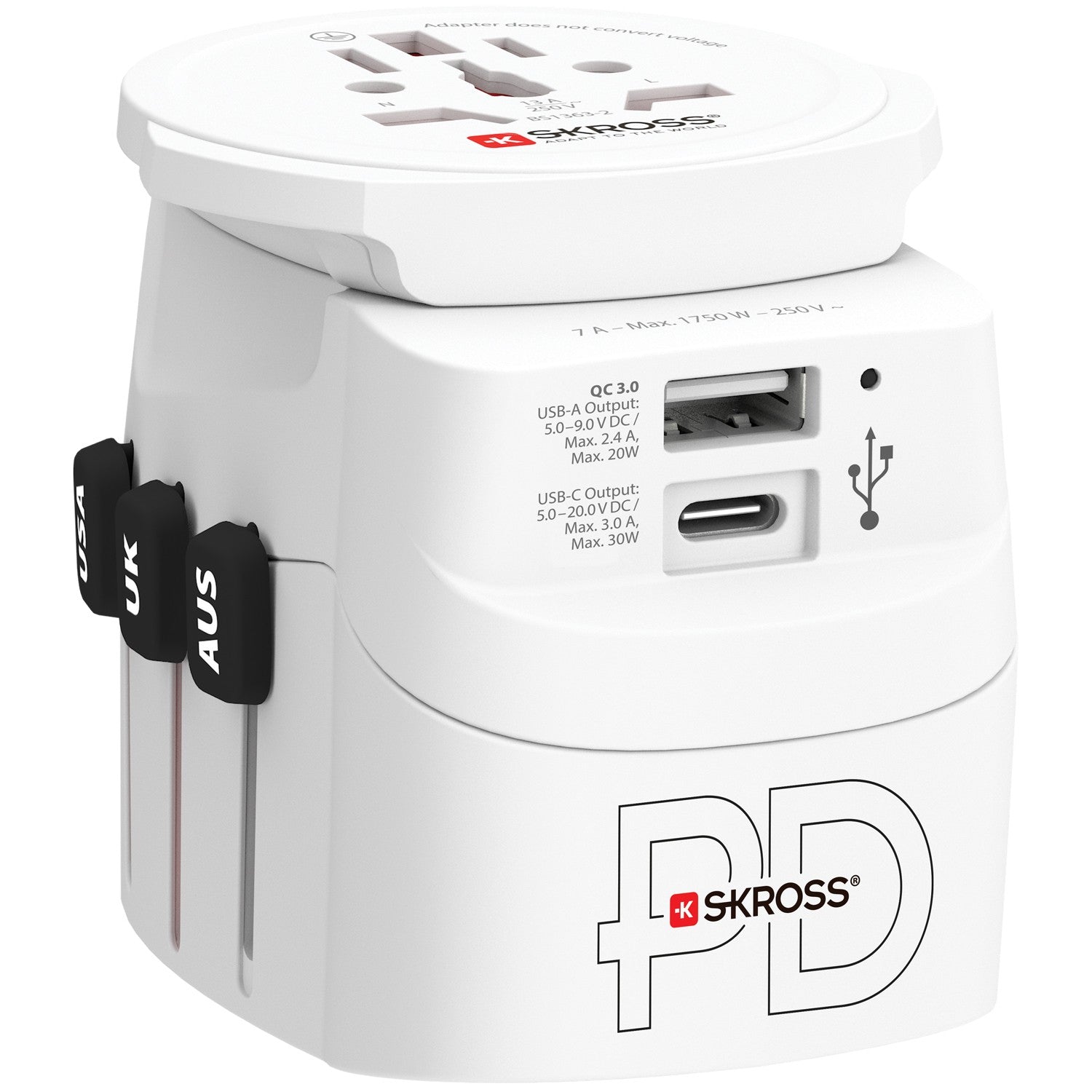 World travel adapter PRO Light USB AC30PD World PD 30W Grounded