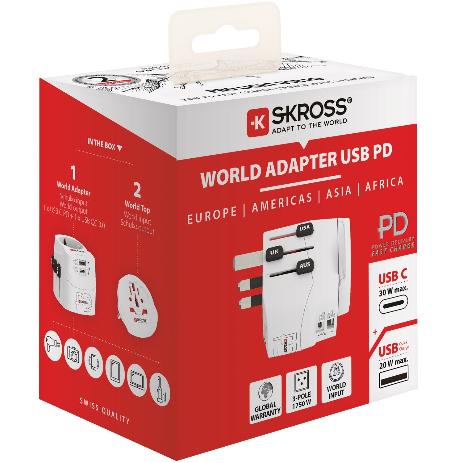 World travel adapter PRO Light USB AC30PD World PD 30W Grounded