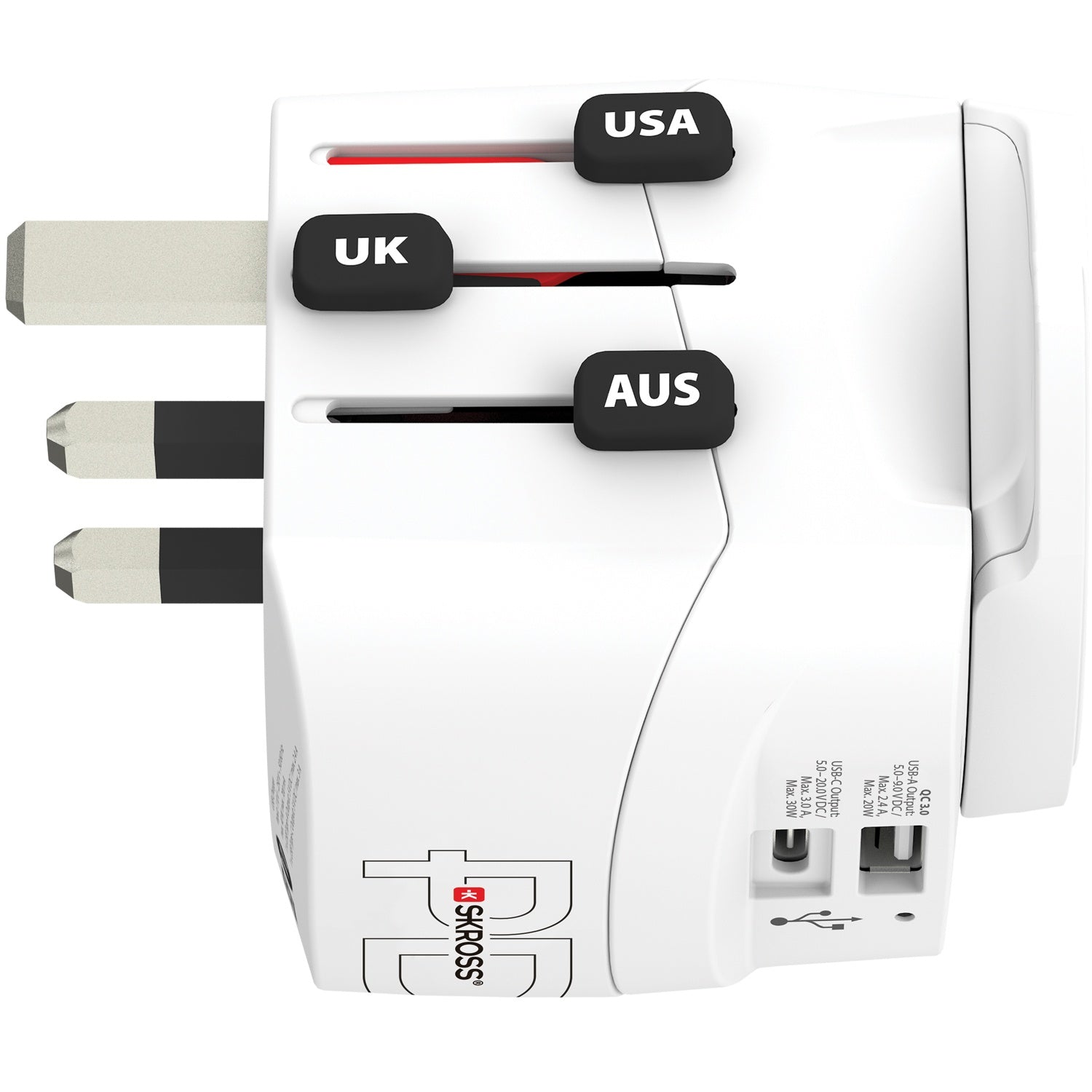 World travel adapter PRO Light USB AC30PD World PD 30W Grounded