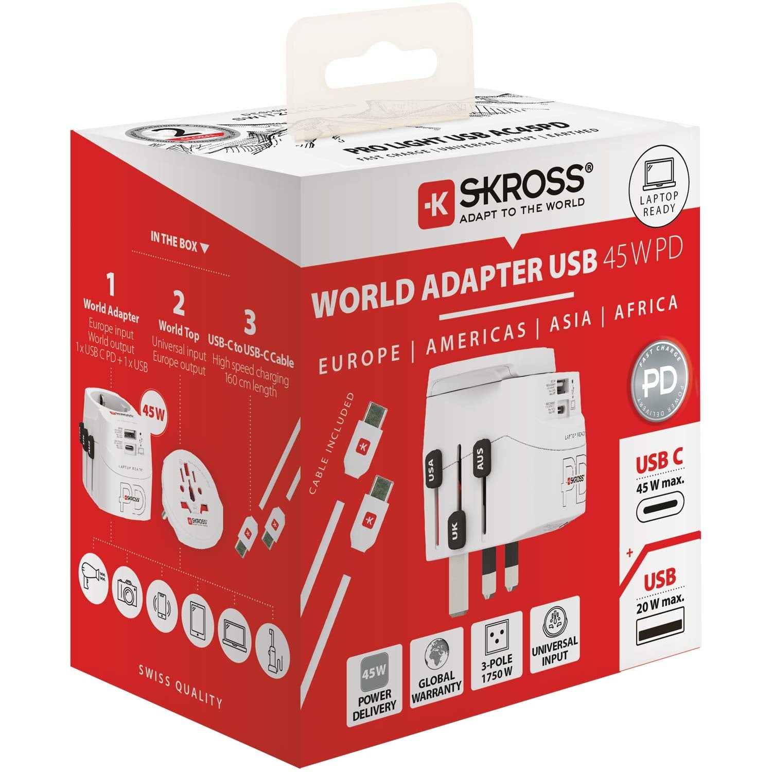 World travel adapter PRO Light USB AC45PD World PD 45W Grounded