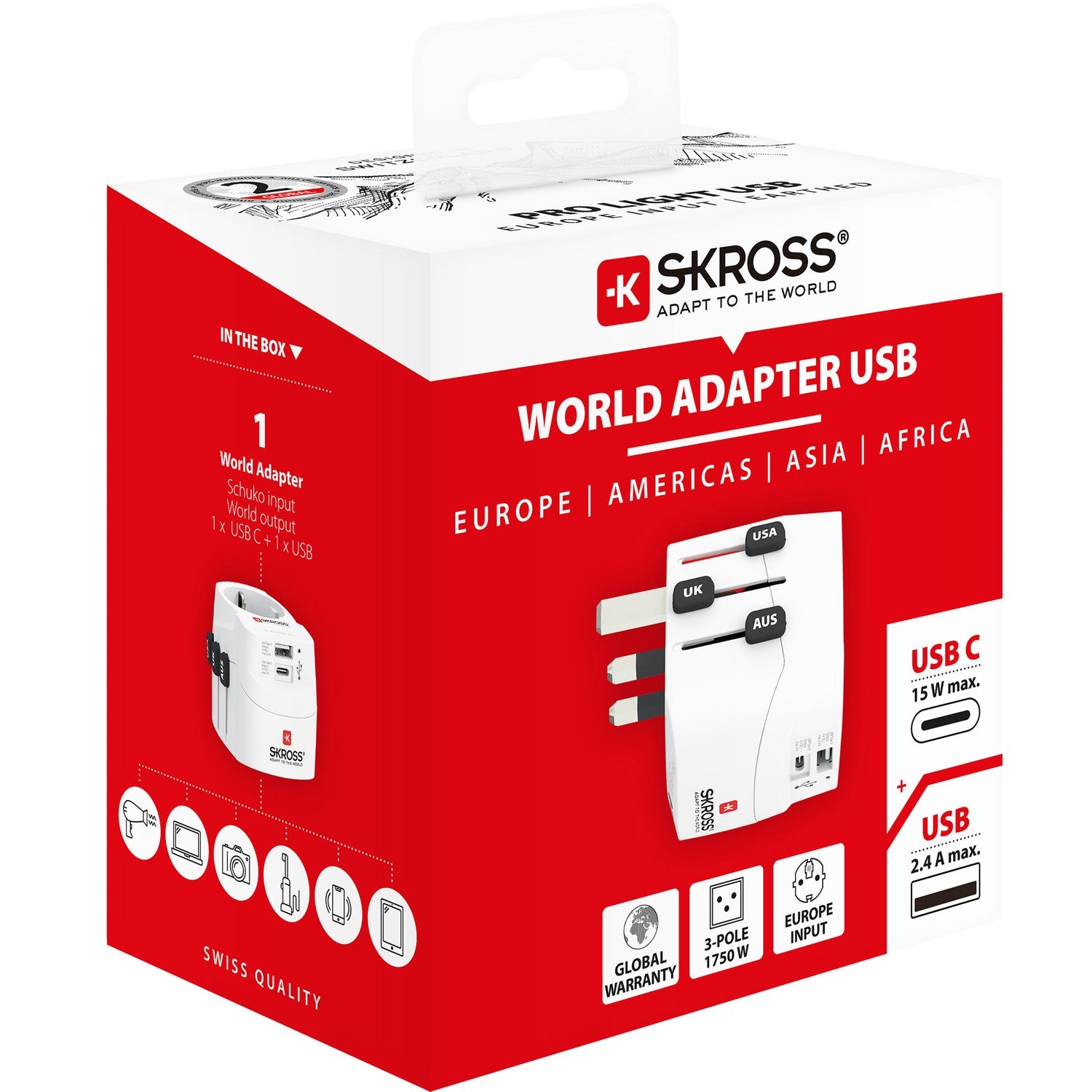 World travel adapter PRO Light USB-A + USB-C