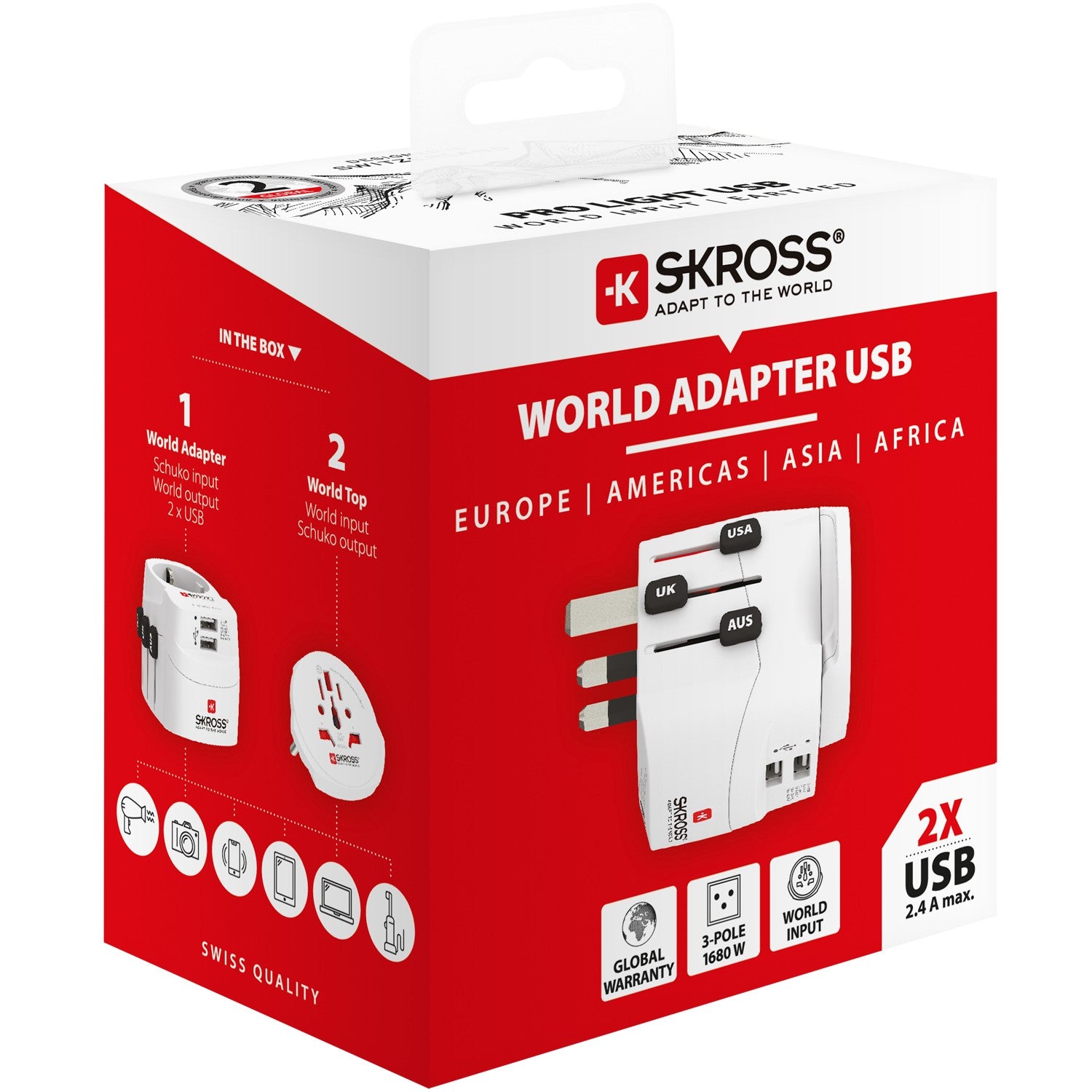 World travel adapter PRO Light World 2xUSB-A 15W Grounded