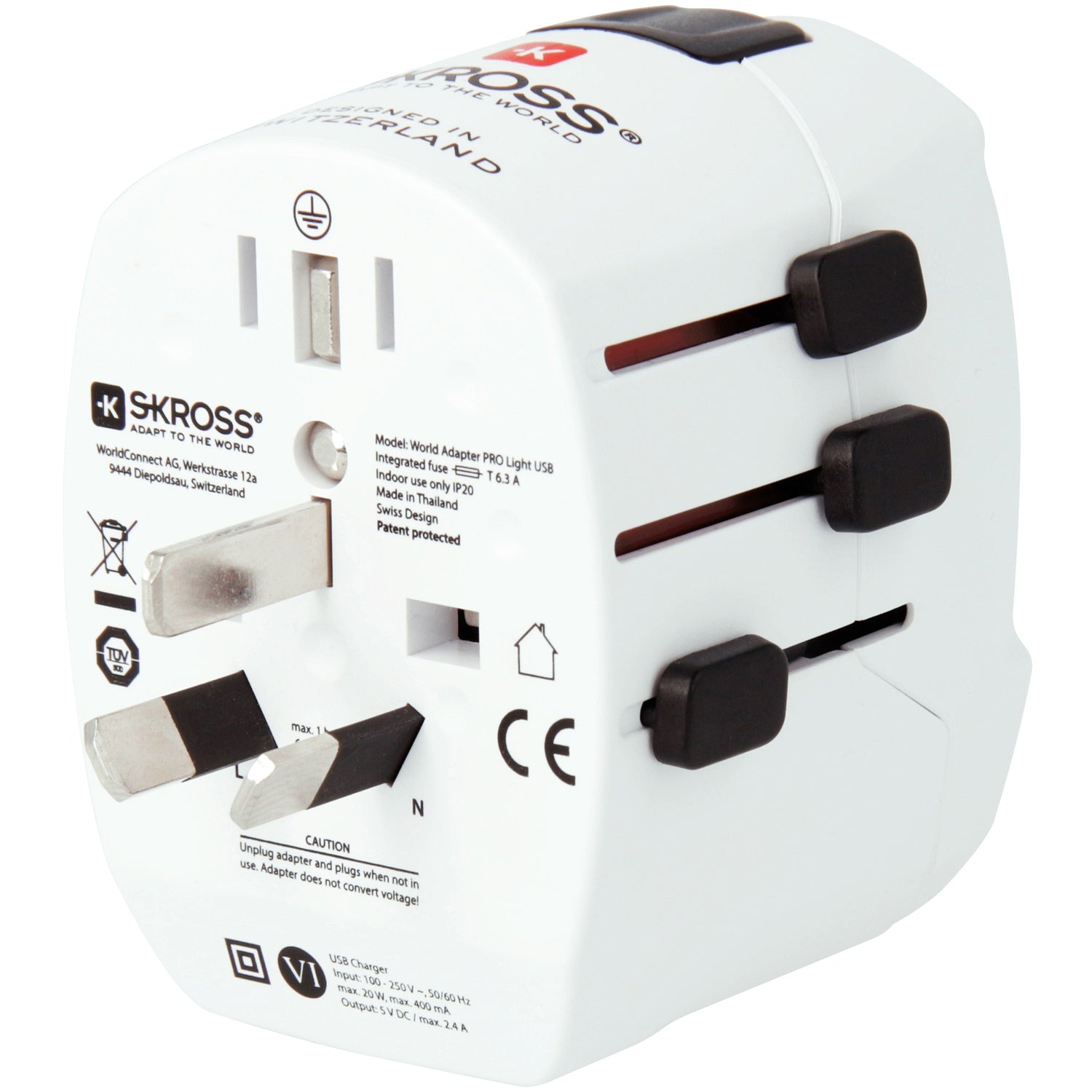 World travel adapter PRO Pro Light 2xUSB 12W Grounded