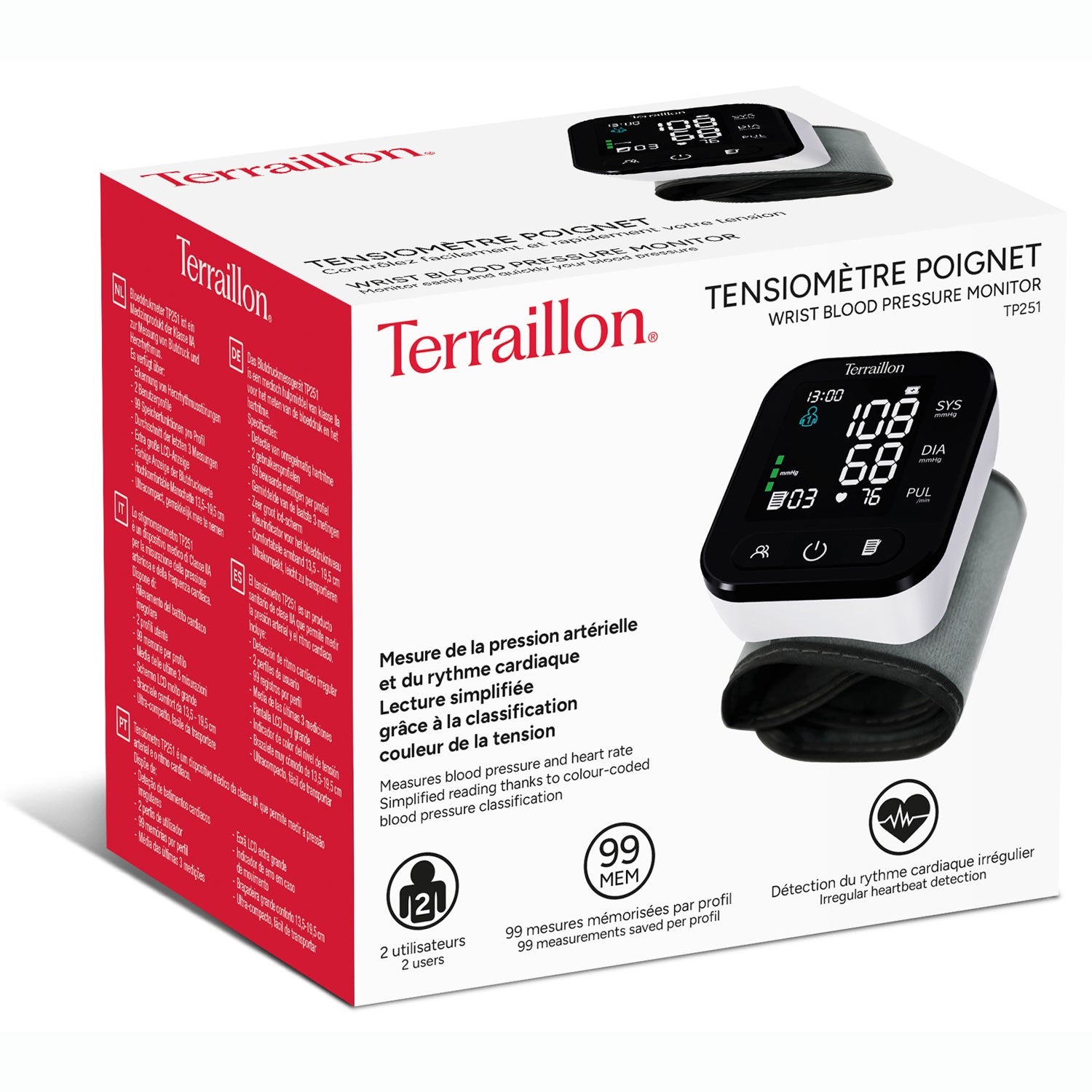 Wrist Blood Pressure Monitor – USB-C Rechargeable, Large LCD