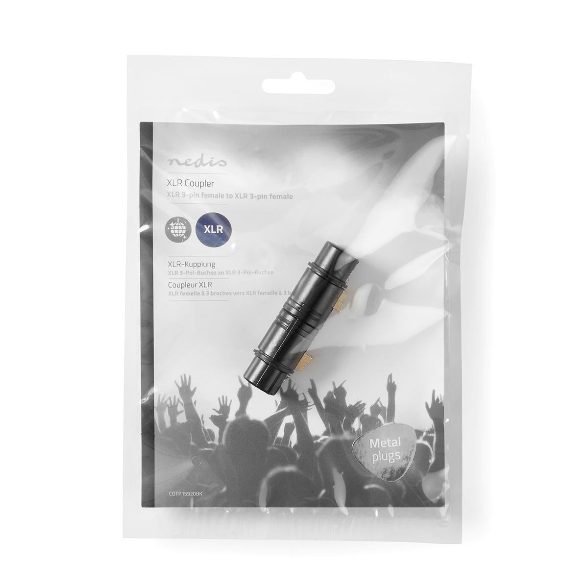 XLR Adapter | XLR 3-pin female | XLR 3-pin female | Nickel Plated | Straight | Metal | Black | 1 pc. | Plastic bag