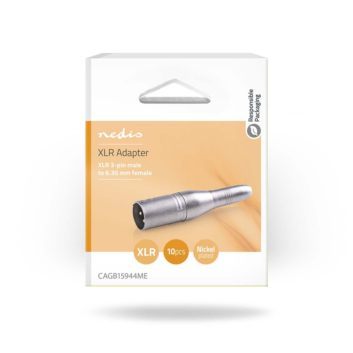 XLR Adapter | XLR 3-pin male | 6.35 mm Female | Nickel Plated | Straight | Metal | Silver | 10 pieces. | Box