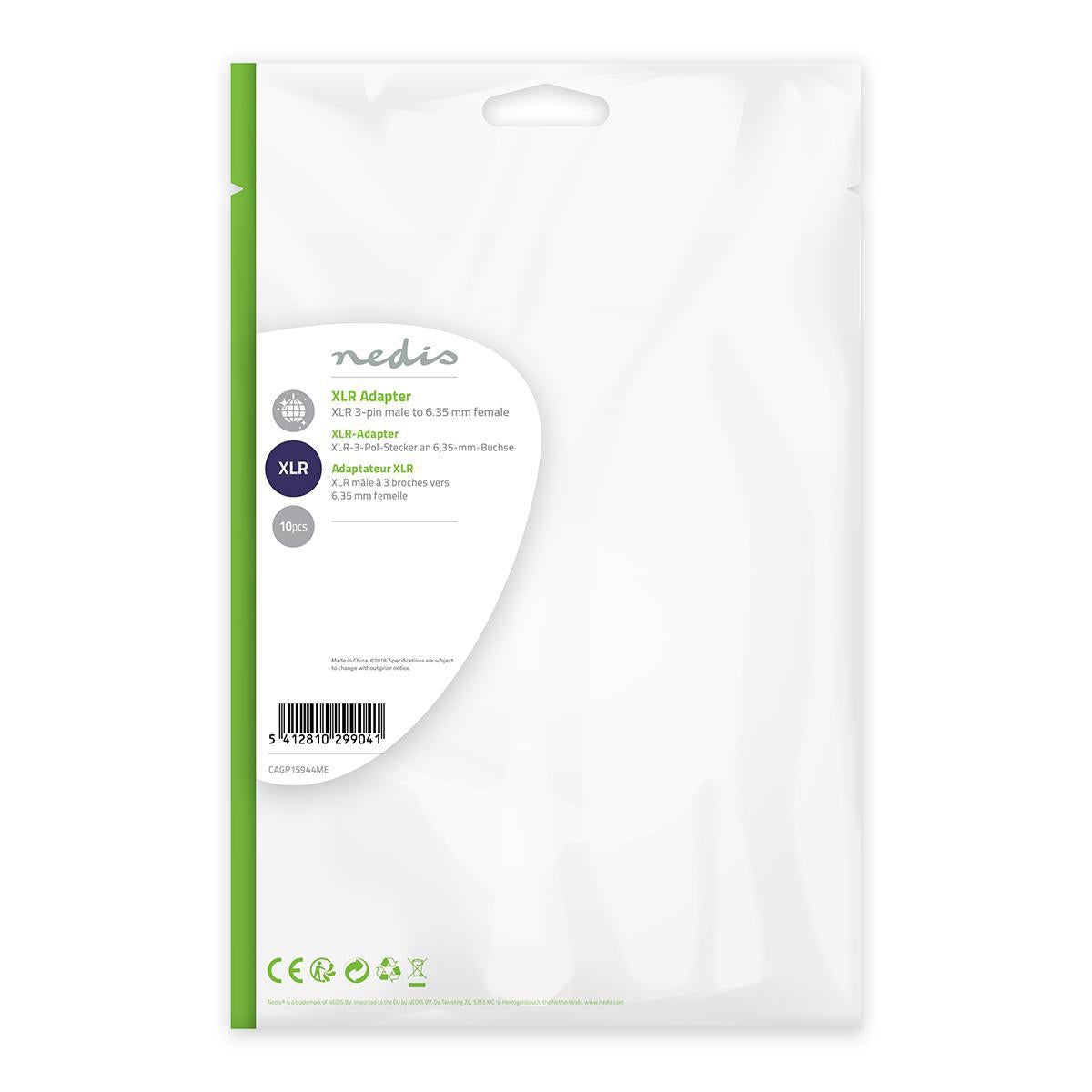 XLR Adapter | XLR 3-pin male | 6.35 mm Female | Nickel Plated | Straight | Metal | Silver | 10 pieces. | Plastic bag