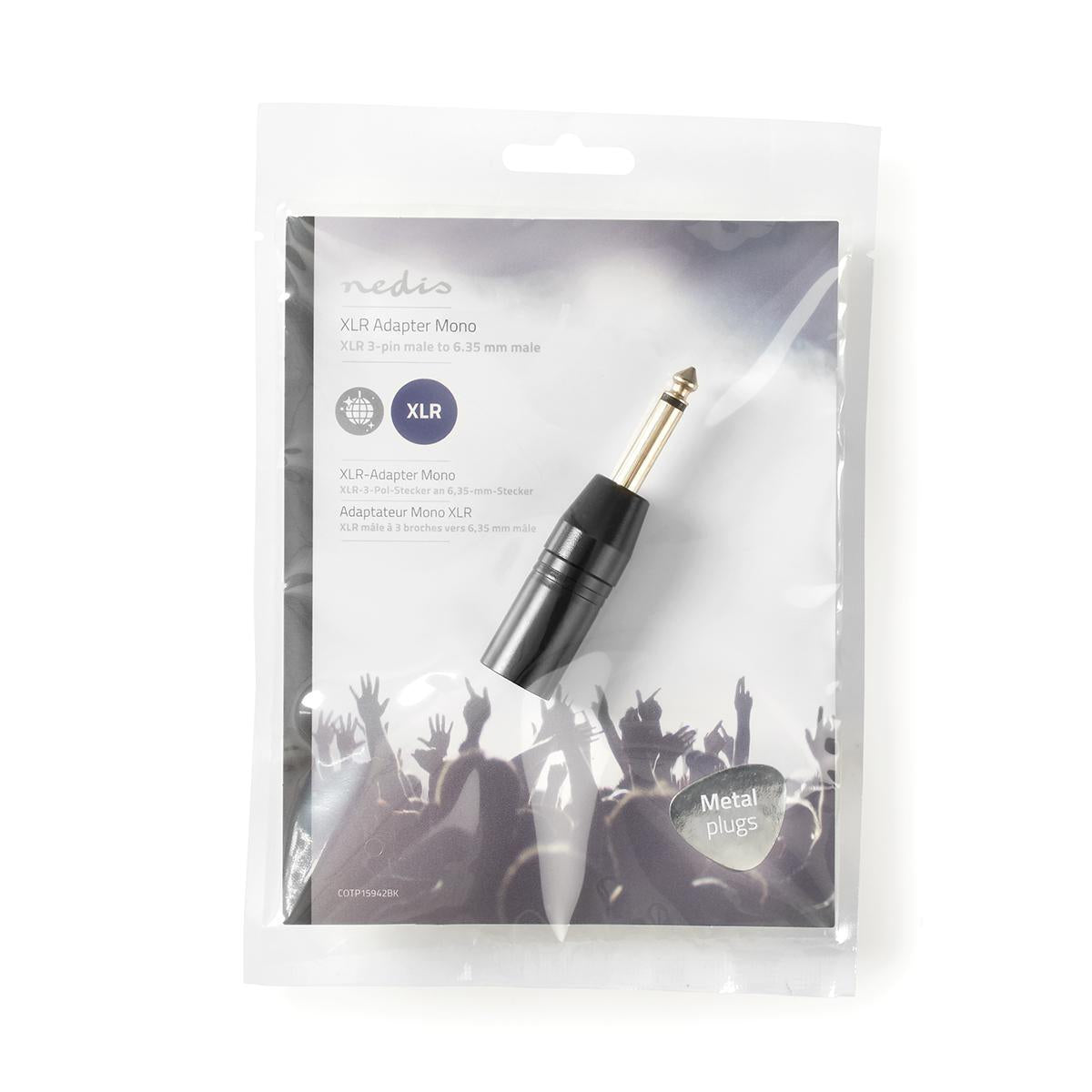 XLR Adapter | XLR 3-pin male | 6.35 mm Male | Nickel Plated | Straight | Metal | Black | 1 pc. | Plastic bag