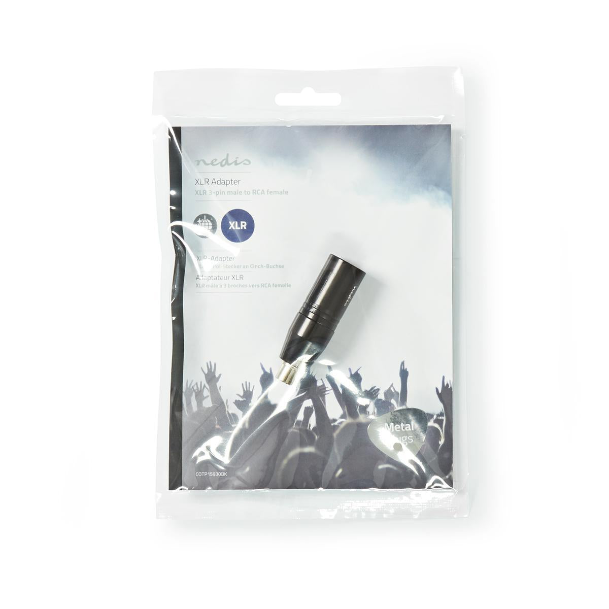 XLR Adapter | XLR 3-pin male | RCA Female | Nickel Plated | Straight | Metal | Black | 1 pc. | Plastic bag