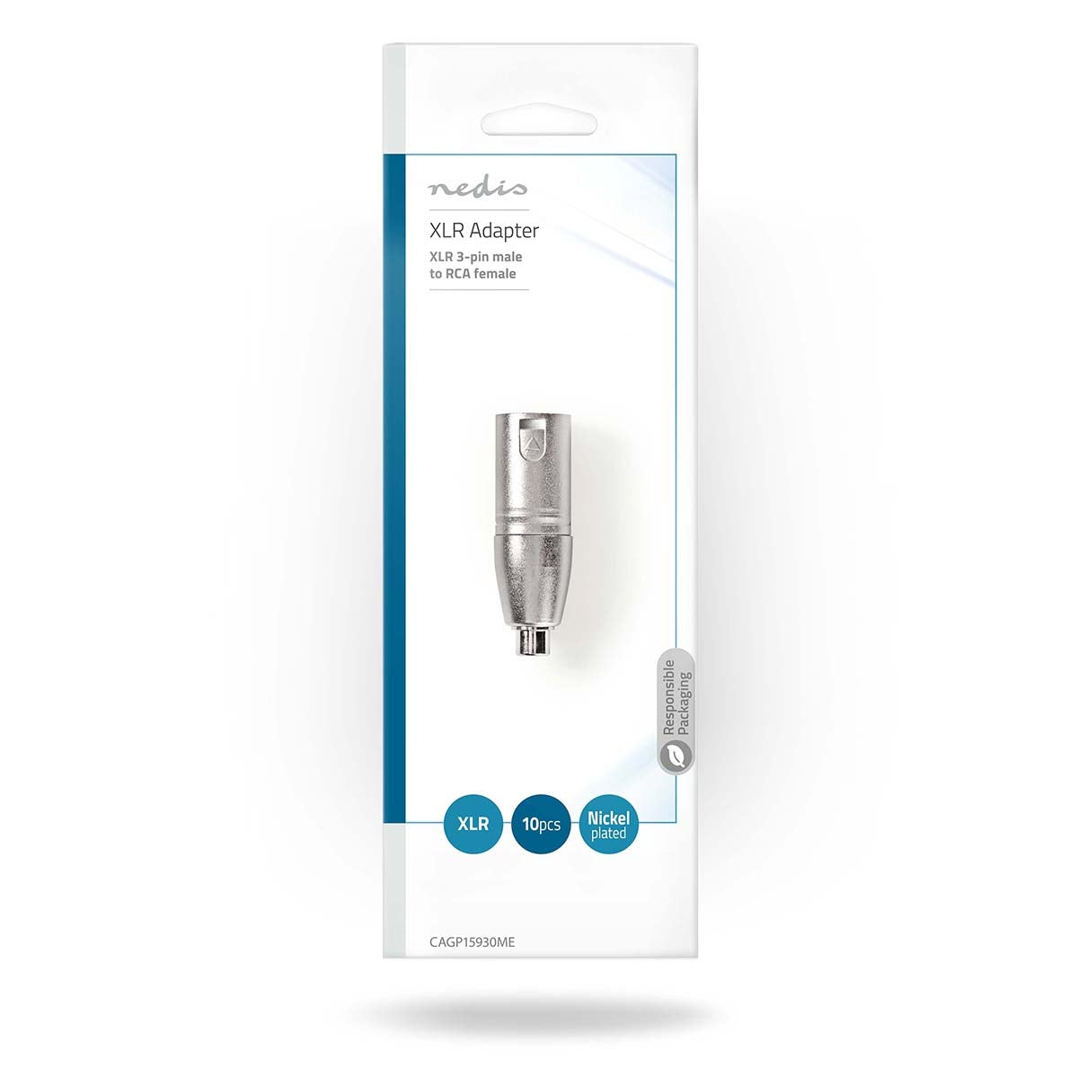 XLR Adapter | XLR 3-pin male | RCA Female | Nickel Plated | Straight | Metal | Silver | 10 pieces. | Envelope