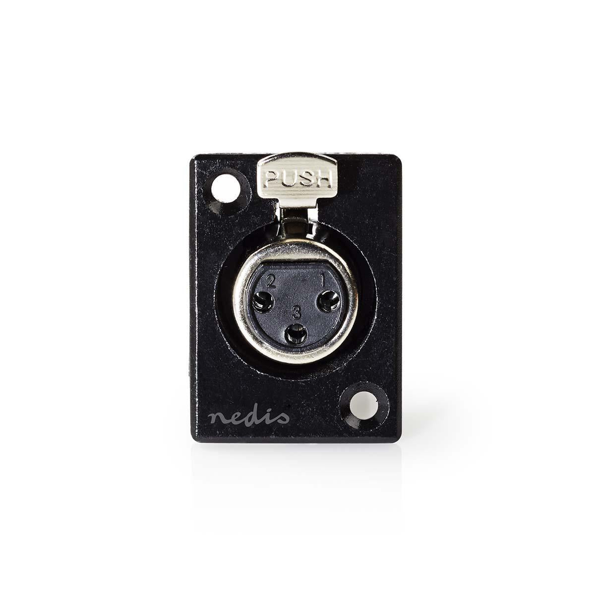 XLR connector | Straight | Female | Nickel Plated | Chassis | Cable input diameter: 5.0 mm | Metal | Black | 1 pc. | Plastic bag