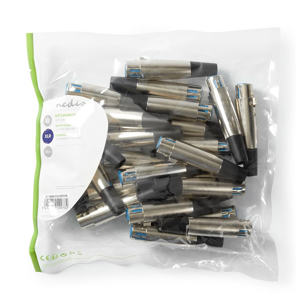 XLR connector | Straight | Female | Nickel Plated | Soldering | Cable input diameter: 7.0 mm | Metal | Silver | 25 pcs. | Plastic bag