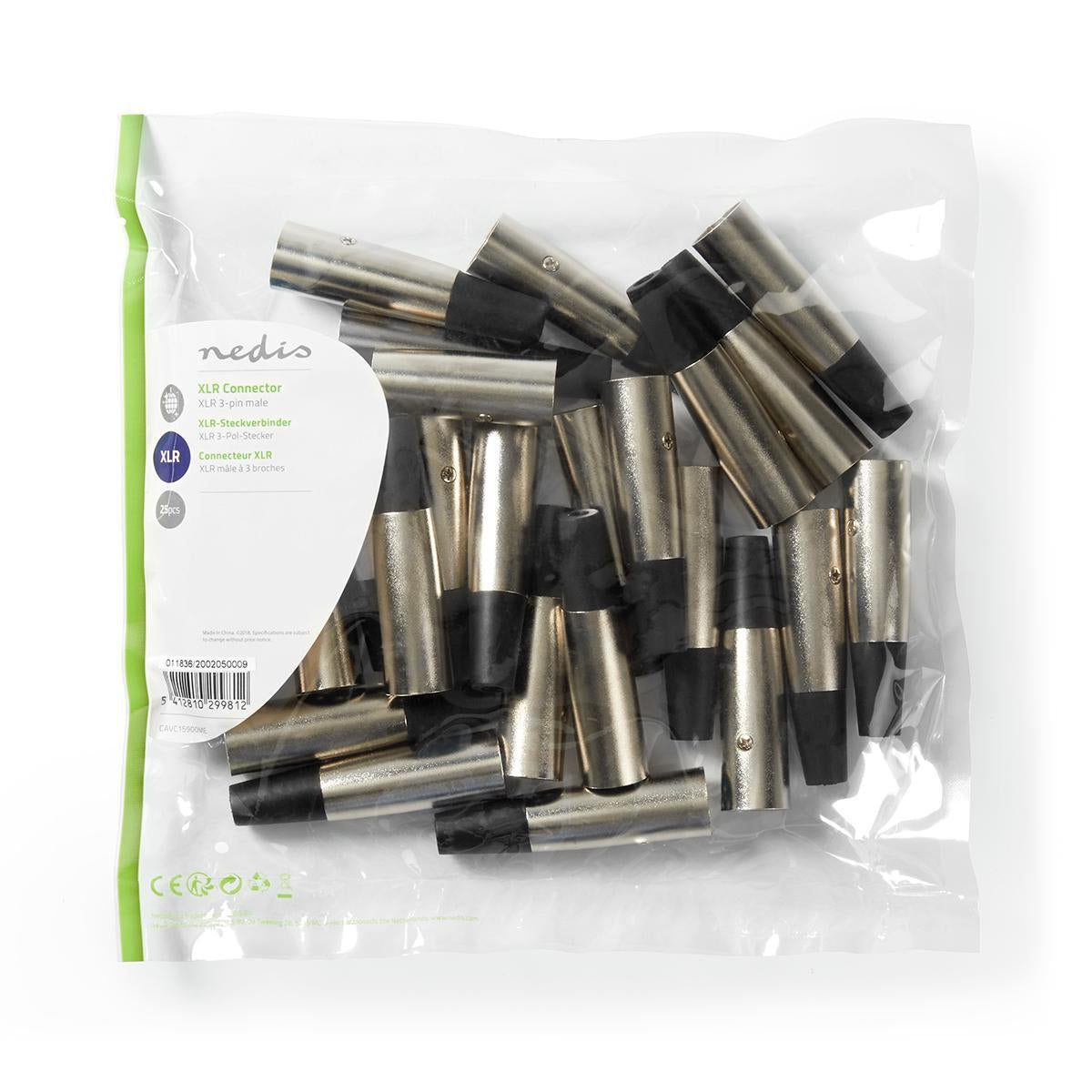 XLR connector | Straight | Male | Nickel Plated | Soldering | Cable input diameter: 7.0 mm | Metal | Silver | 25 pcs. | Plastic bag